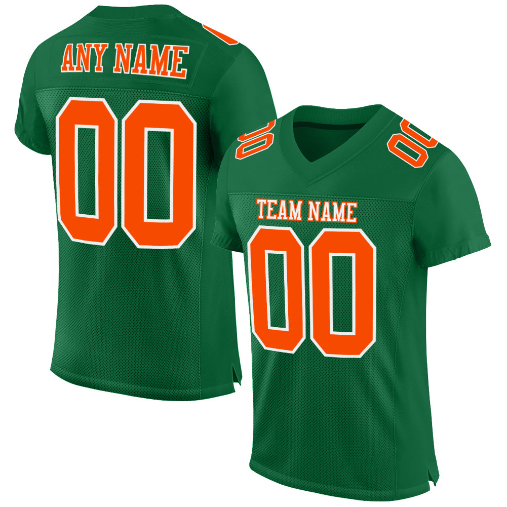 Custom Kelly Green Orange-White Mesh Authentic Football Jersey Limited