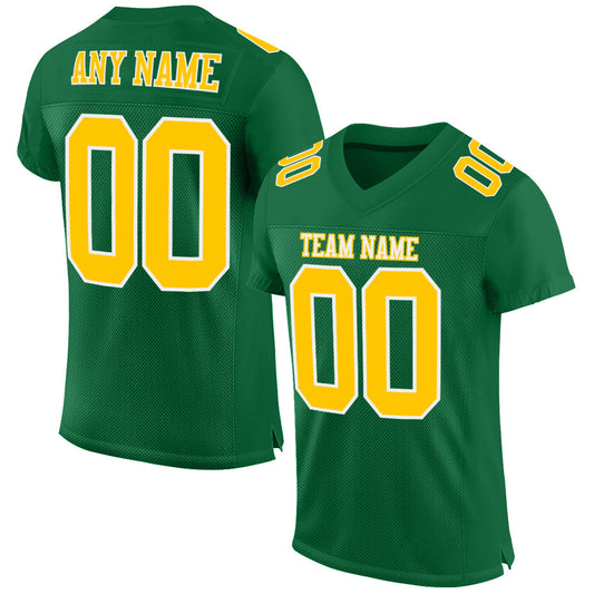 Custom Kelly Green Gold-White Mesh Authentic Football Jersey Limited