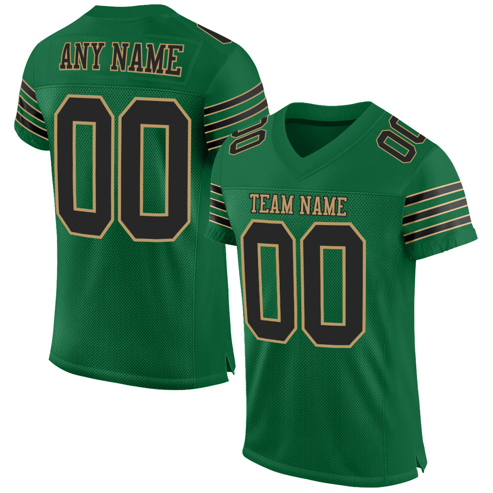 Custom Kelly Green Black-Old Gold Mesh Authentic Football Jersey Limited