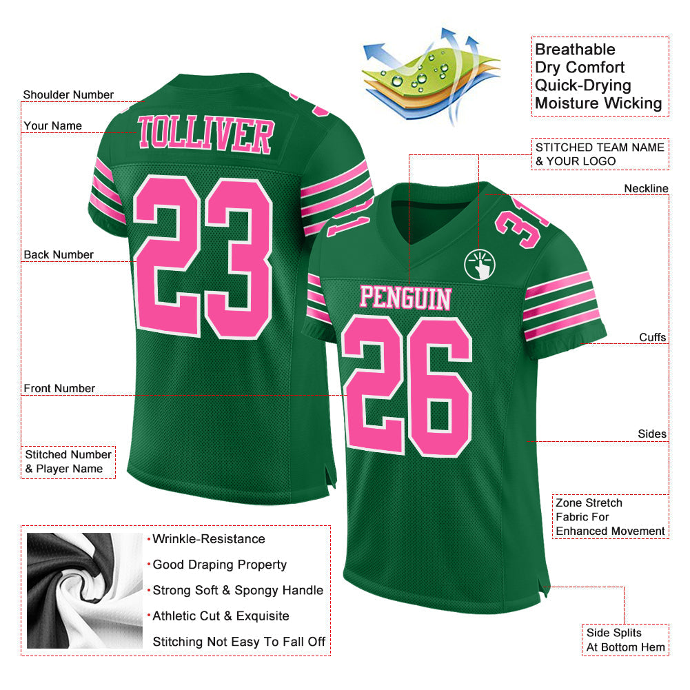 Custom Kelly Green Pink-White Mesh Authentic Football Jersey Limited