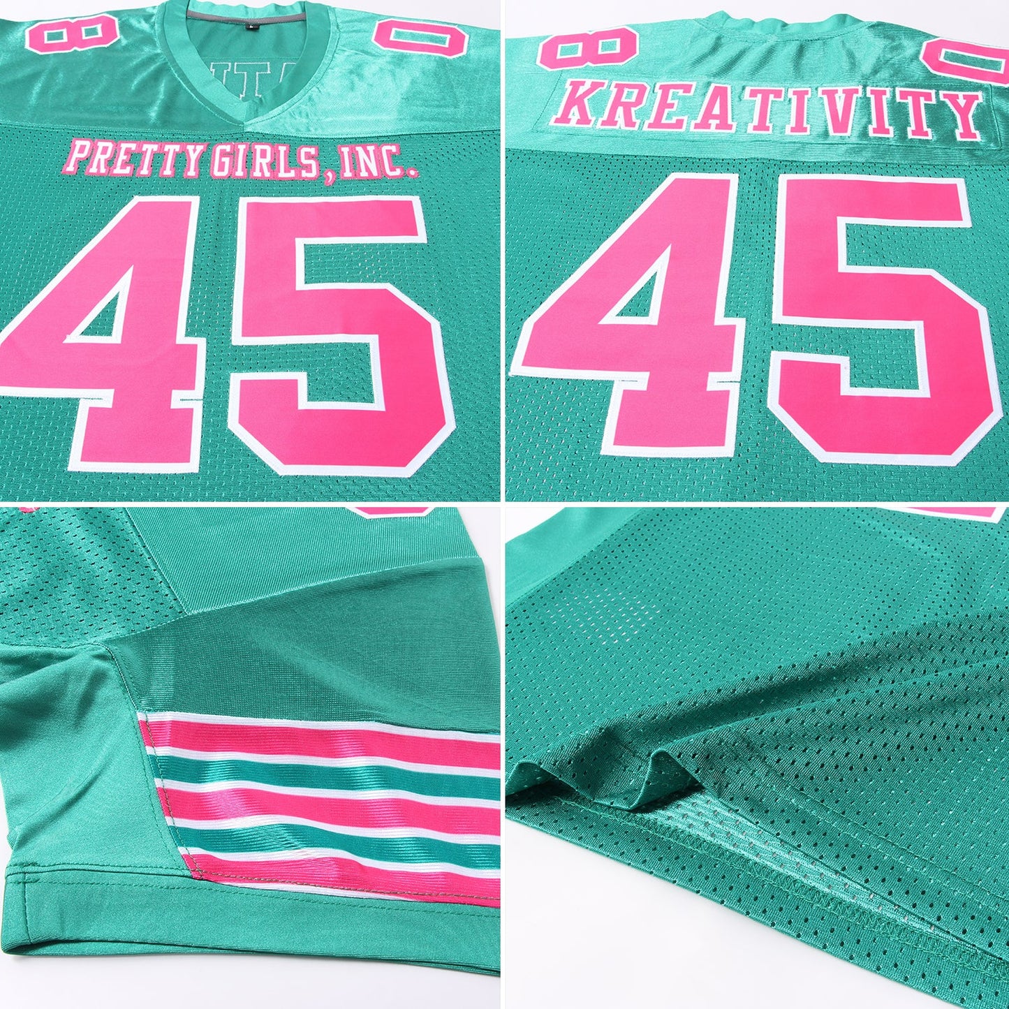 Custom Kelly Green Pink-White Mesh Authentic Football Jersey Limited