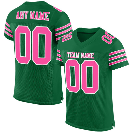 Custom Kelly Green Pink-White Mesh Authentic Football Jersey Limited