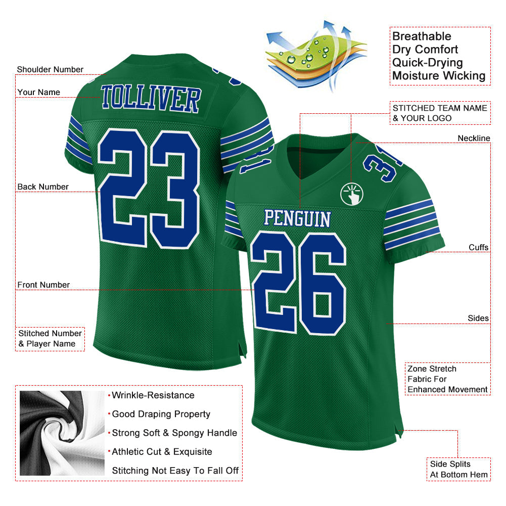 Custom Kelly Green Royal-White Mesh Authentic Football Jersey Limited