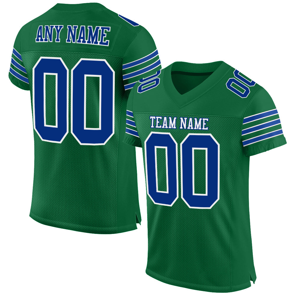 Custom Kelly Green Royal-White Mesh Authentic Football Jersey Limited