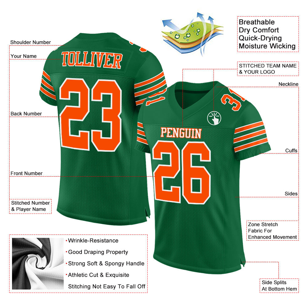 Custom Kelly Green Orange-White Mesh Authentic Football Jersey Limited