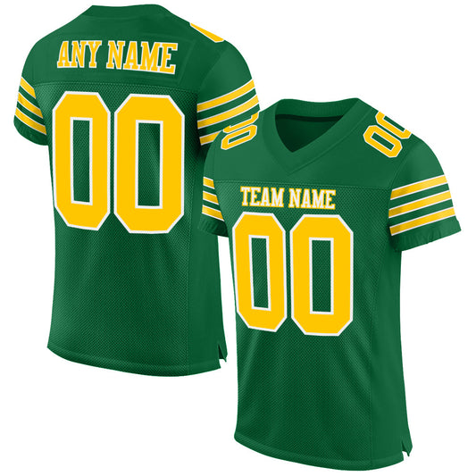 Custom Kelly Green Gold-White Mesh Authentic Football Jersey Limited