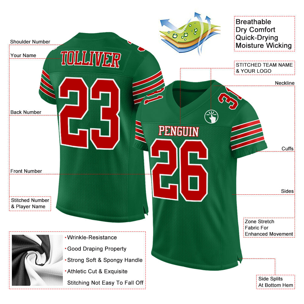Custom Kelly Green Red-White Mesh Authentic Football Jersey Limited