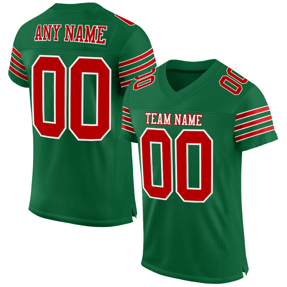 Custom Kelly Green Red-White Mesh Authentic Football Jersey Limited