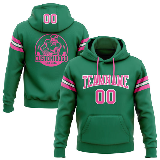 Custom Stitched Kelly Green Pink-White Football Pullover Sweatshirt Hoodie Limited