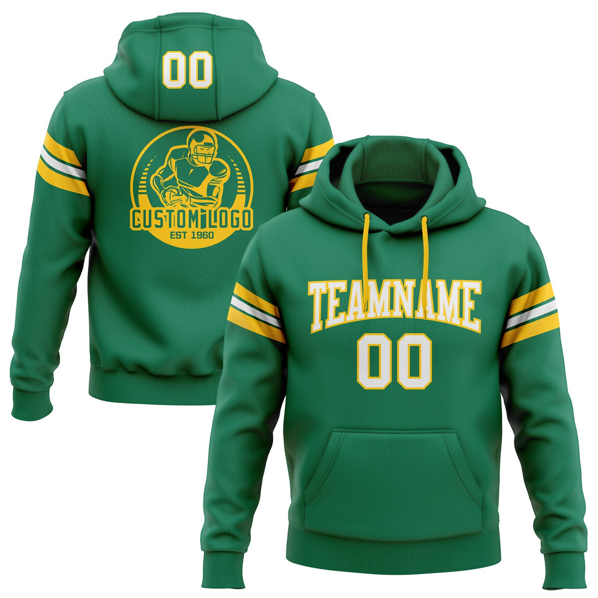 Custom Stitched Kelly Green White-Gold Football Pullover Sweatshirt Hoodie Limited