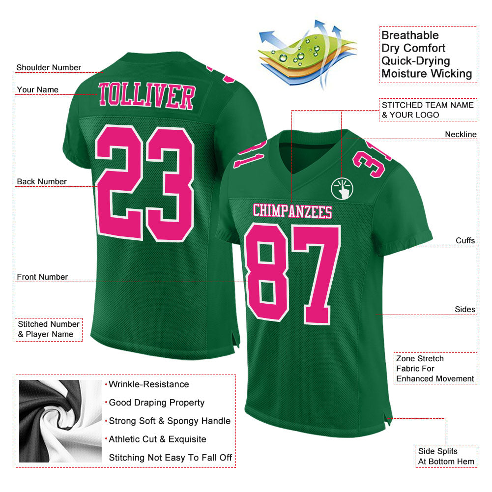 Custom Kelly Green Hot Pink-White Mesh Authentic Football Jersey Limited