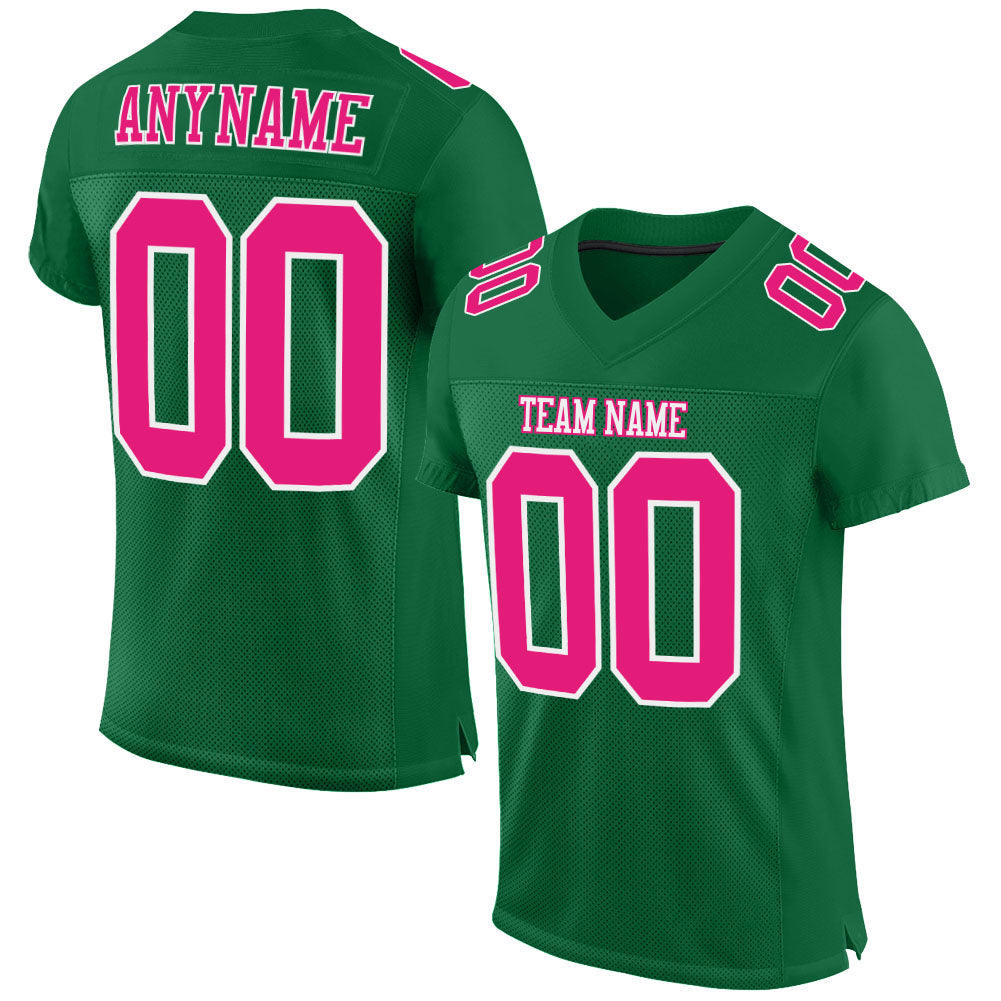 Custom Kelly Green Hot Pink-White Mesh Authentic Football Jersey Limited