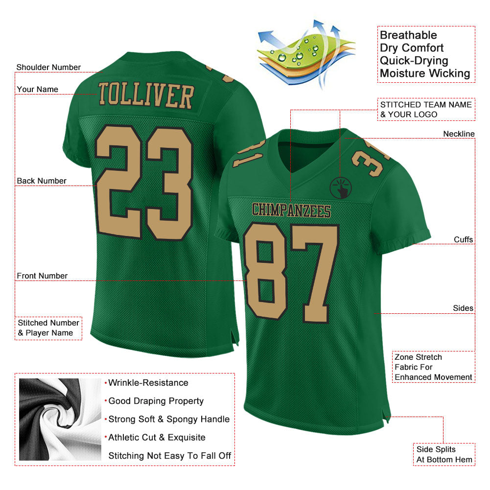 Custom Kelly Green Old Gold-Black Mesh Authentic Football Jersey Limited