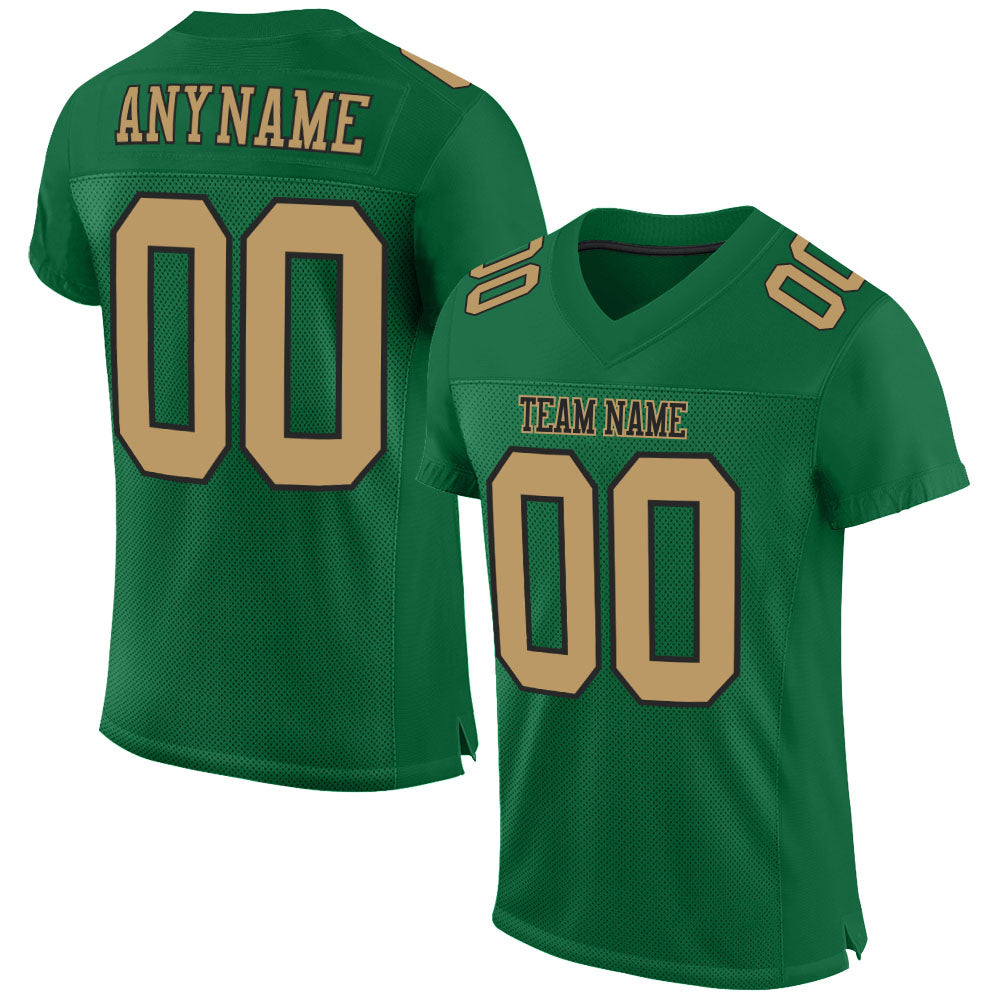 Custom Kelly Green Old Gold-Black Mesh Authentic Football Jersey Limited