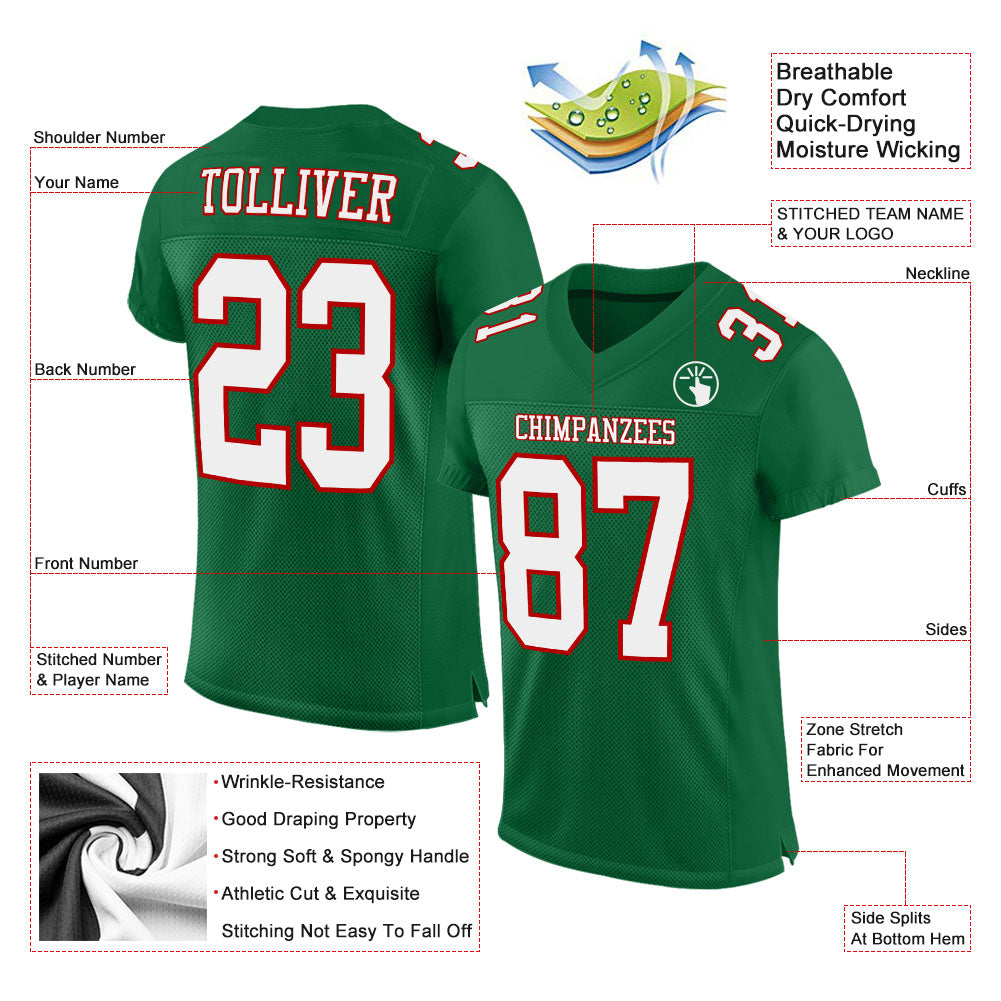Custom Kelly Green White-Red Mesh Authentic Football Jersey Limited
