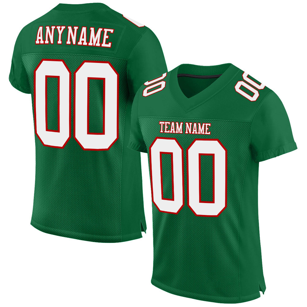Custom Kelly Green White-Red Mesh Authentic Football Jersey Limited