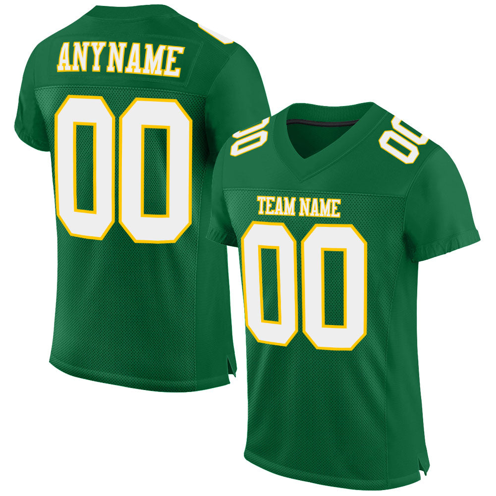 Custom Kelly Green White-Gold Mesh Authentic Football Jersey Limited