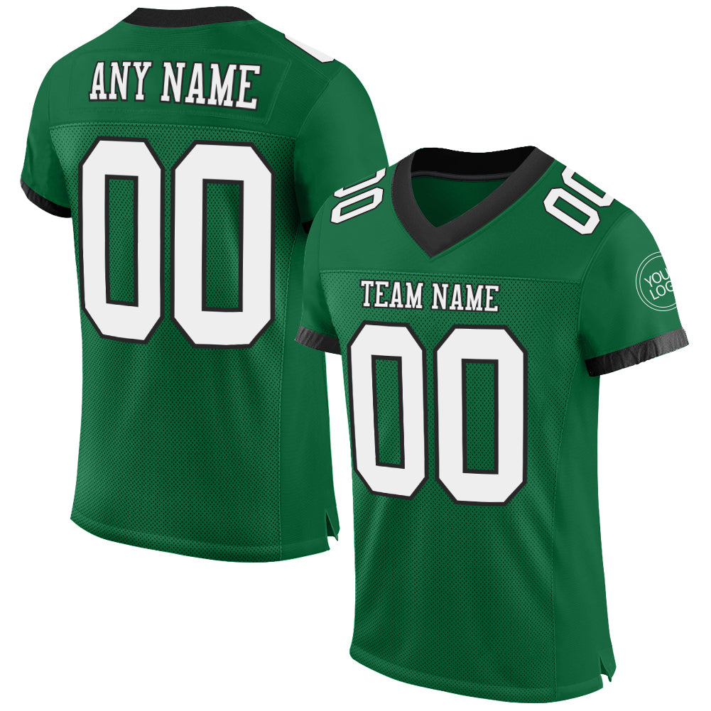 Custom Kelly Green White-Black Mesh Authentic Football Jersey Limited