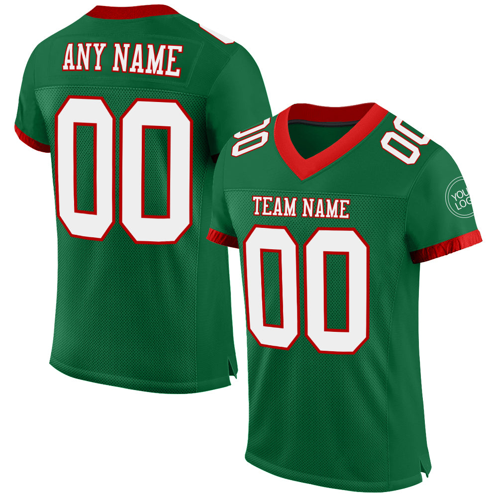 Custom Kelly Green White-Red Mesh Authentic Football Jersey Limited