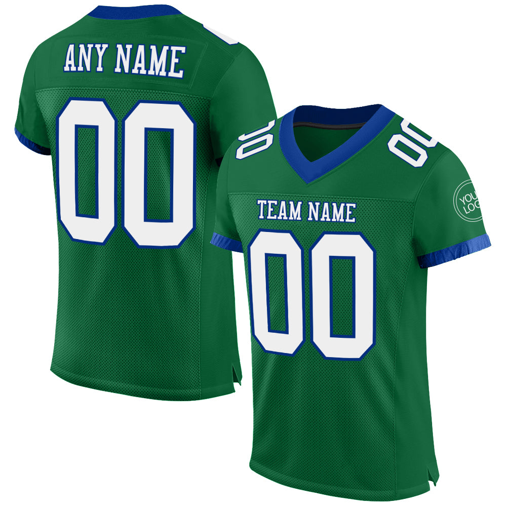 Custom Kelly Green White-Royal Mesh Authentic Football Jersey Limited