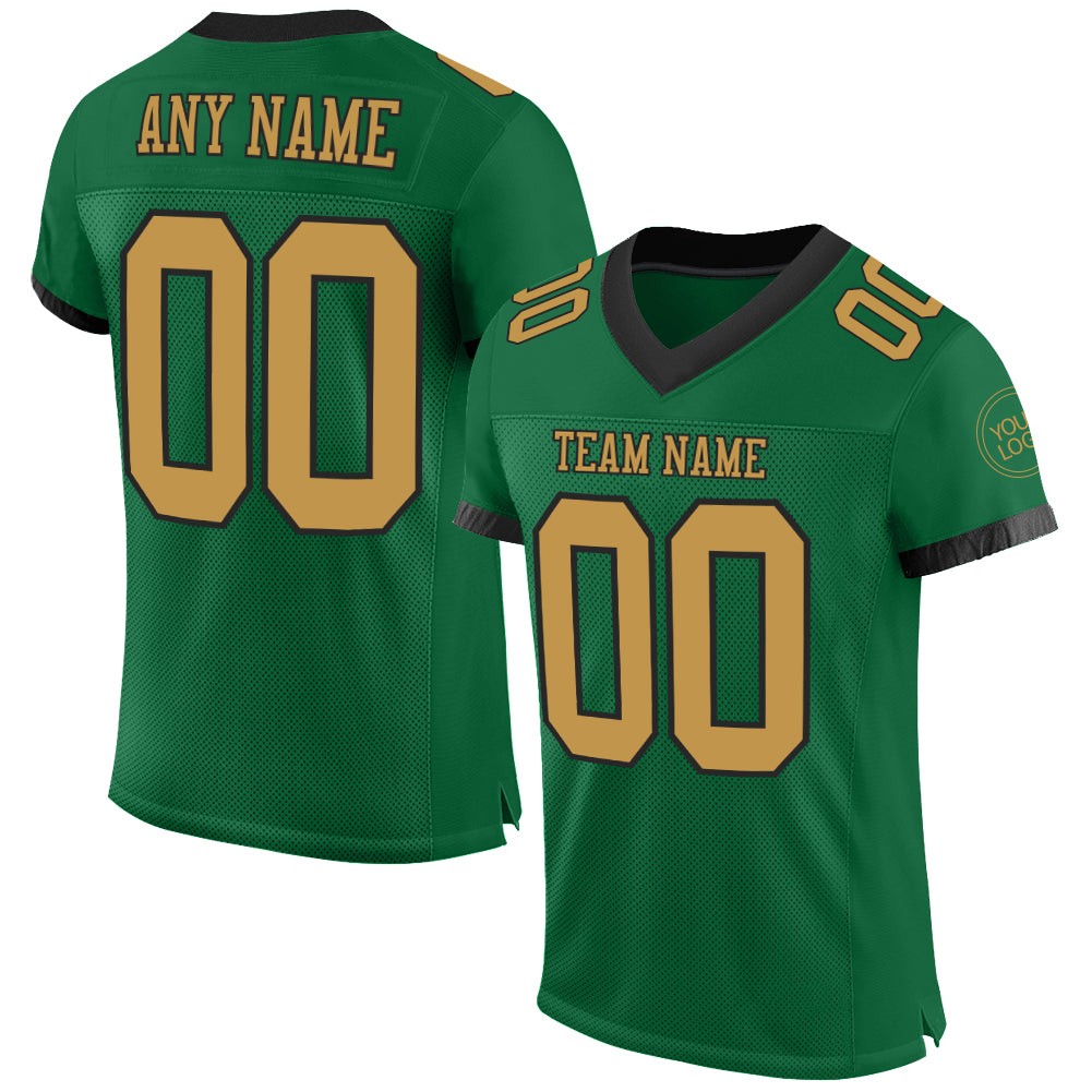 Custom Kelly Green Old Gold-Black Mesh Authentic Football Jersey Limited