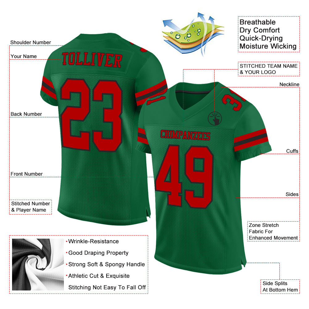 Custom Kelly Green Red-Black Mesh Authentic Football Jersey Limited