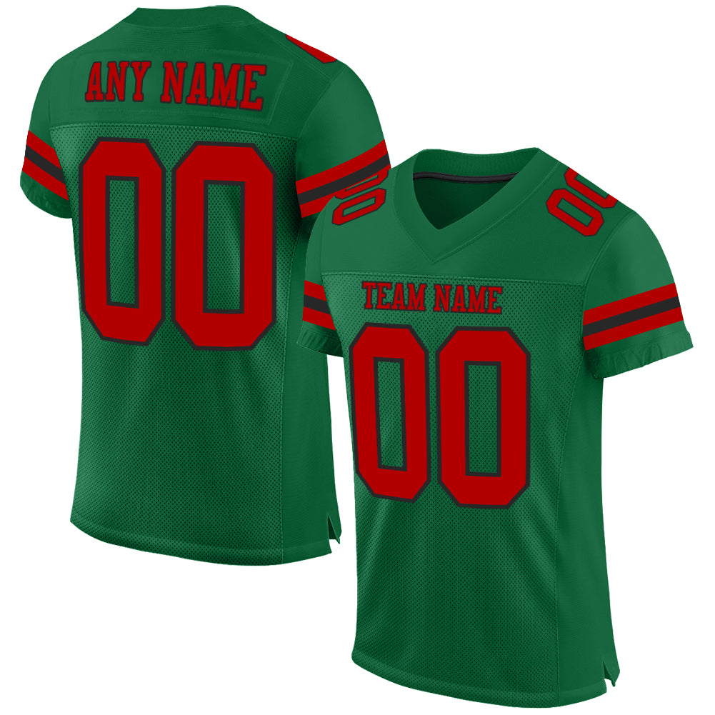 Custom Kelly Green Red-Black Mesh Authentic Football Jersey Limited