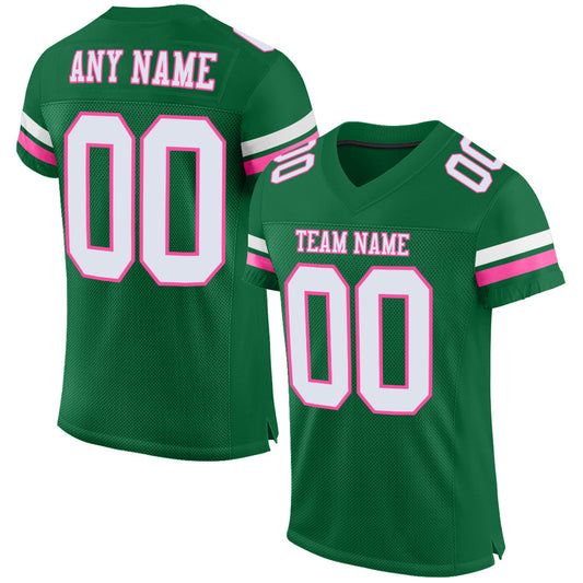 Custom Kelly Green White-Pink Mesh Authentic Football Jersey Limited
