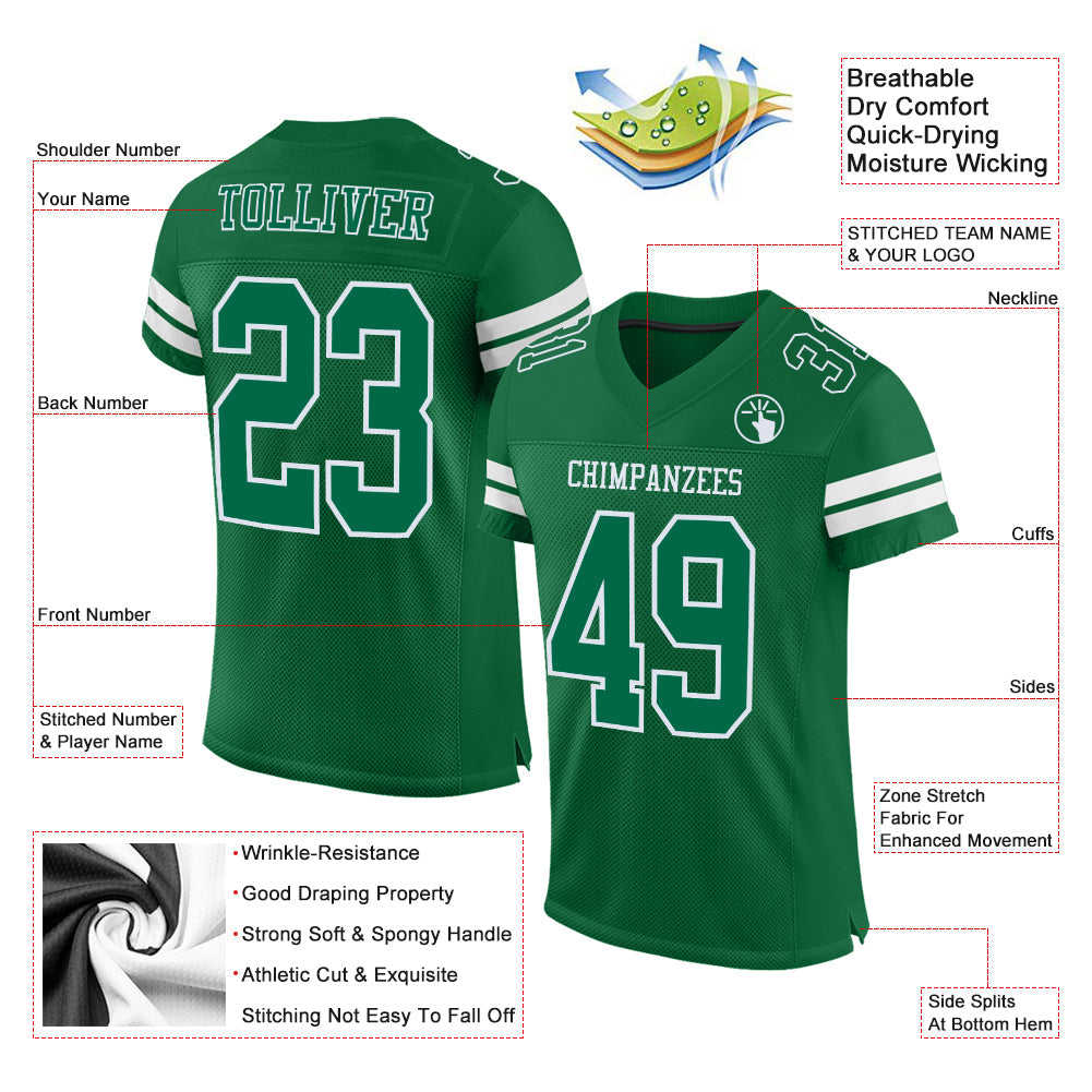 Custom Kelly Green White Mesh Authentic Football Jersey Limited