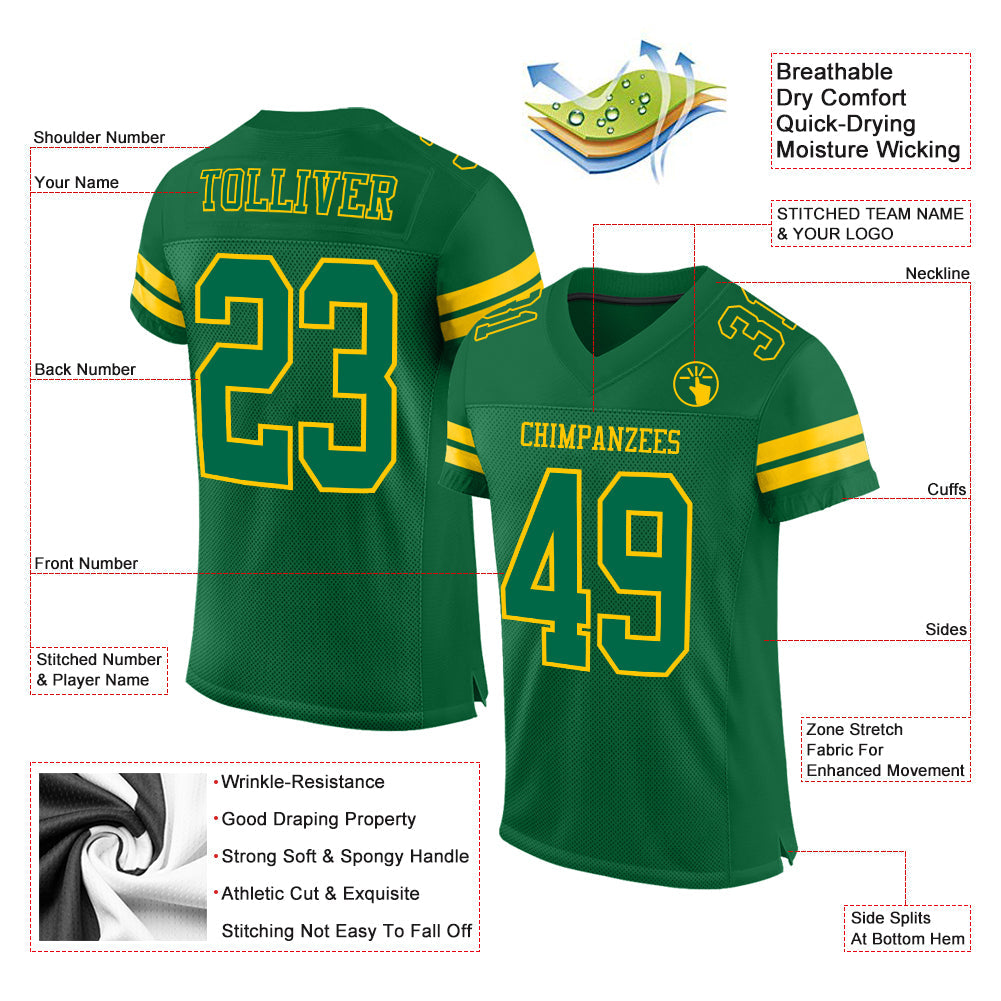 Custom Kelly Green Yellow Mesh Authentic Football Jersey Limited