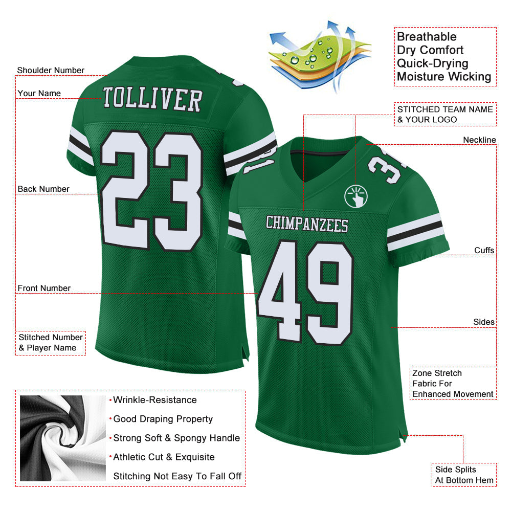 Custom Kelly Green White-Black Mesh Authentic Football Jersey Limited