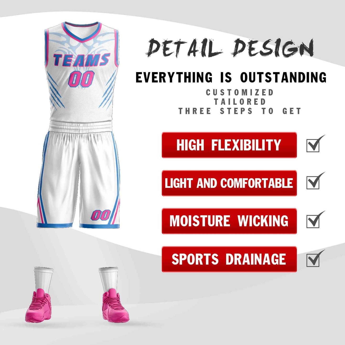 Custom White Powder Blue-Pink Graffiti Pattern Sets Claw Element Basketball Jersey Limited