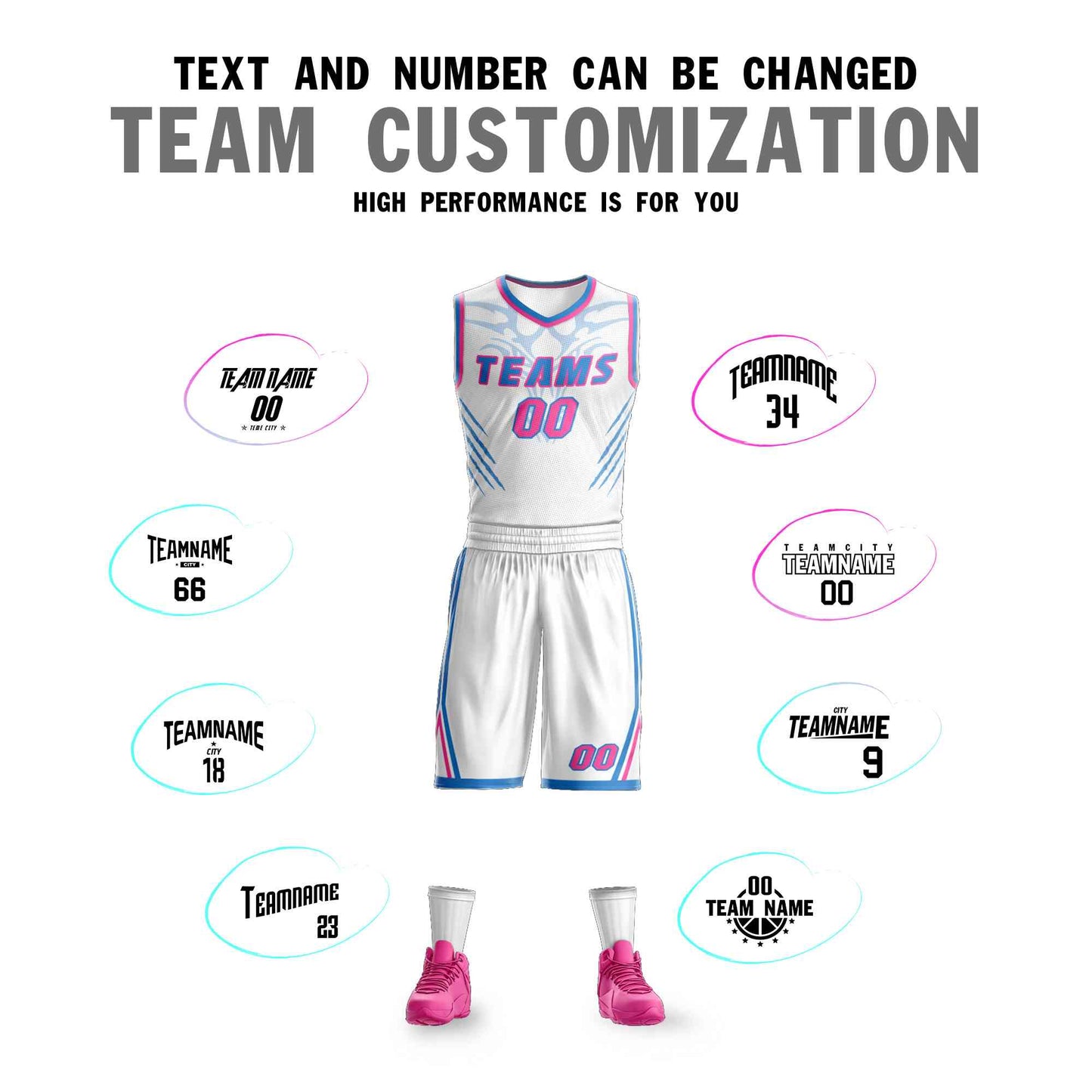 Custom White Powder Blue-Pink Graffiti Pattern Sets Claw Element Basketball Jersey Limited