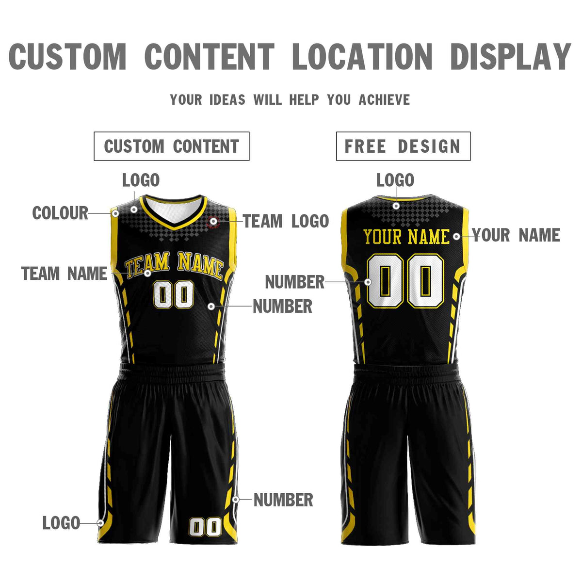 Custom Black Yellow-Black Graffiti Pattern Sets Oblique Bar Basketball Jersey Limited