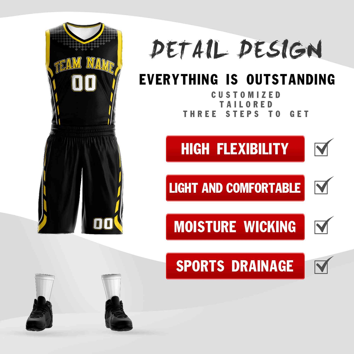 Custom Black Yellow-Black Graffiti Pattern Sets Oblique Bar Basketball Jersey Limited