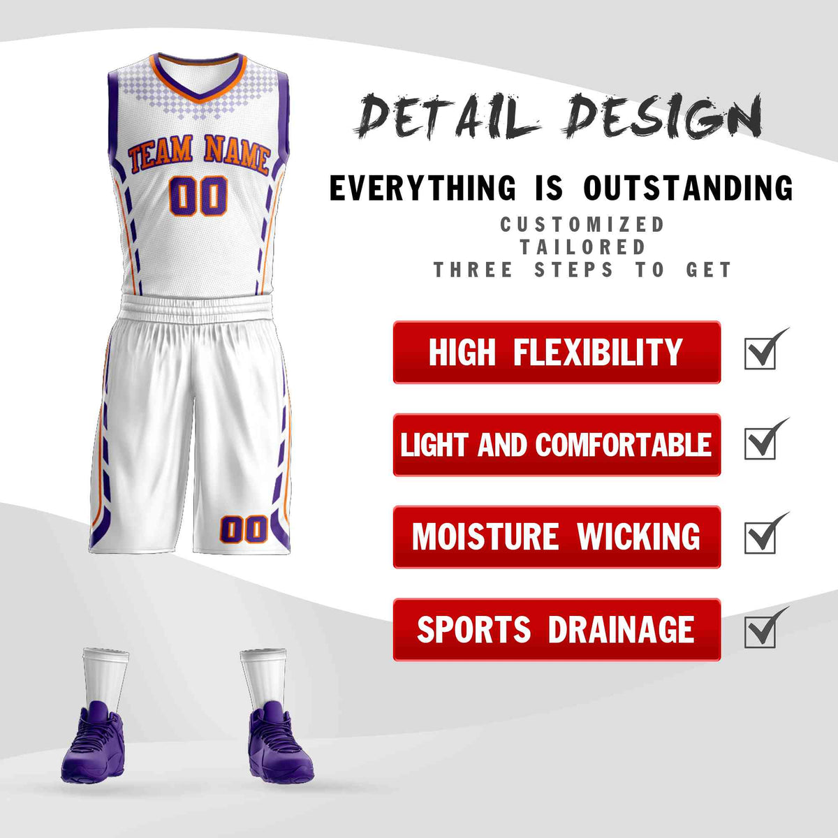 Custom White Orange-Purple Graffiti Pattern Sets Oblique Bar Basketball Jersey Limited