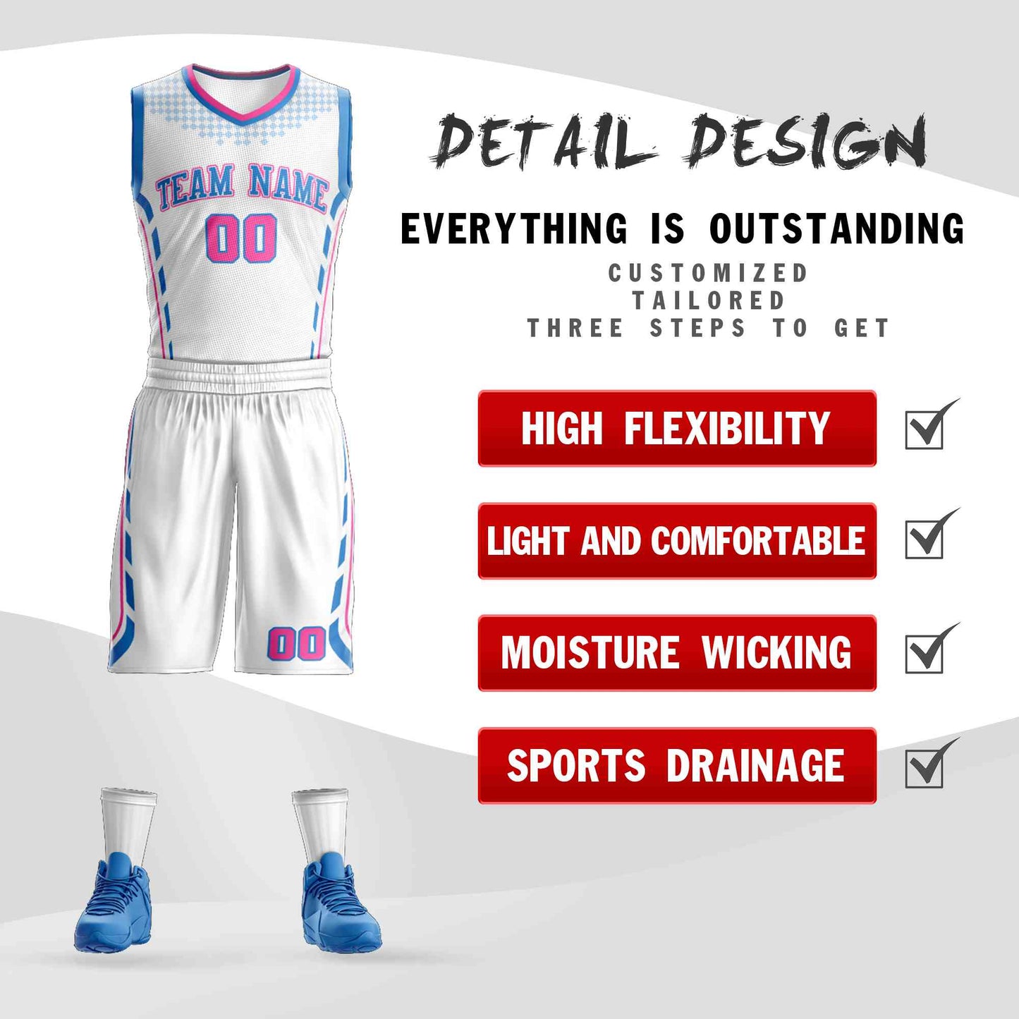 Custom White Powder Blue Graffiti Pattern Sets Oblique Bar Basketball Jersey Limited