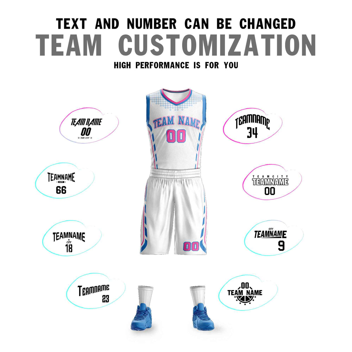 Custom White Powder Blue Graffiti Pattern Sets Oblique Bar Basketball Jersey Limited