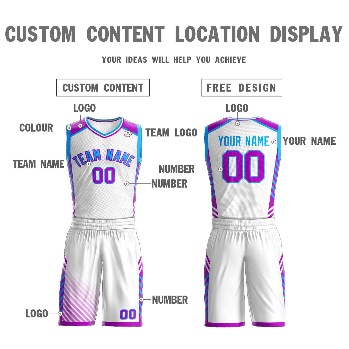 Custom White Powder Blue-Purple Graffiti Pattern Sets Bar Element Basketball Jersey Limited
