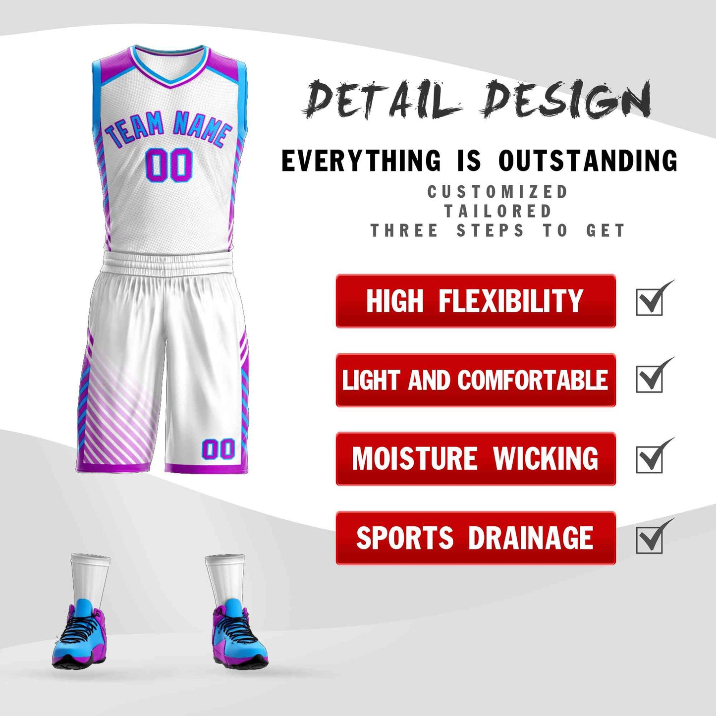 Custom White Powder Blue-Purple Graffiti Pattern Sets Bar Element Basketball Jersey Limited