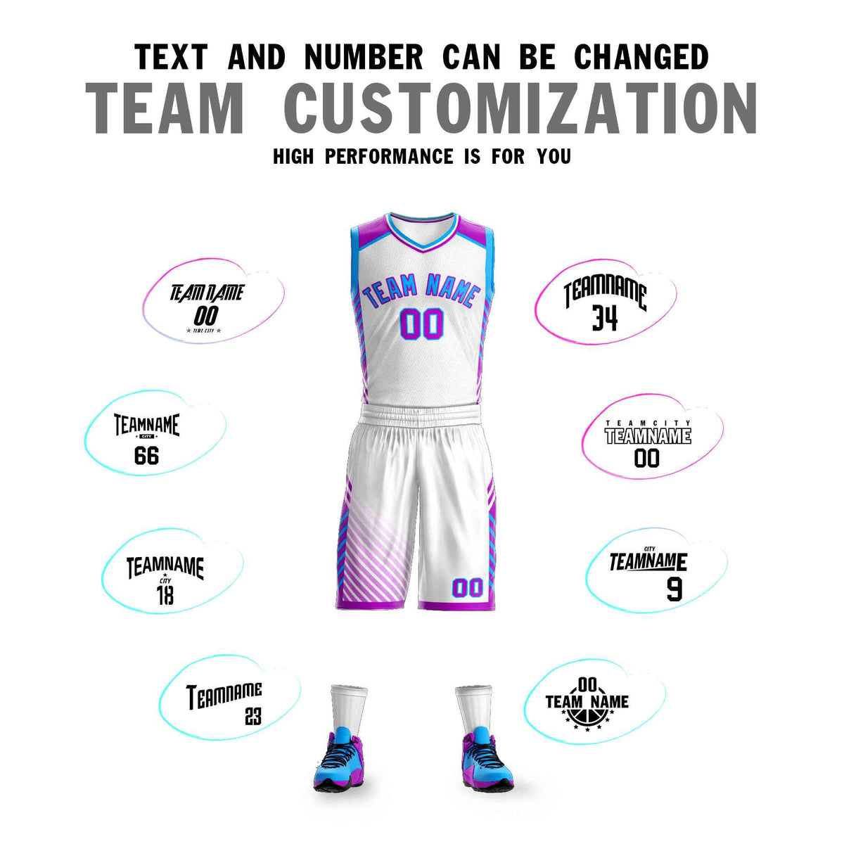 Custom White Powder Blue-Purple Graffiti Pattern Sets Bar Element Basketball Jersey Limited