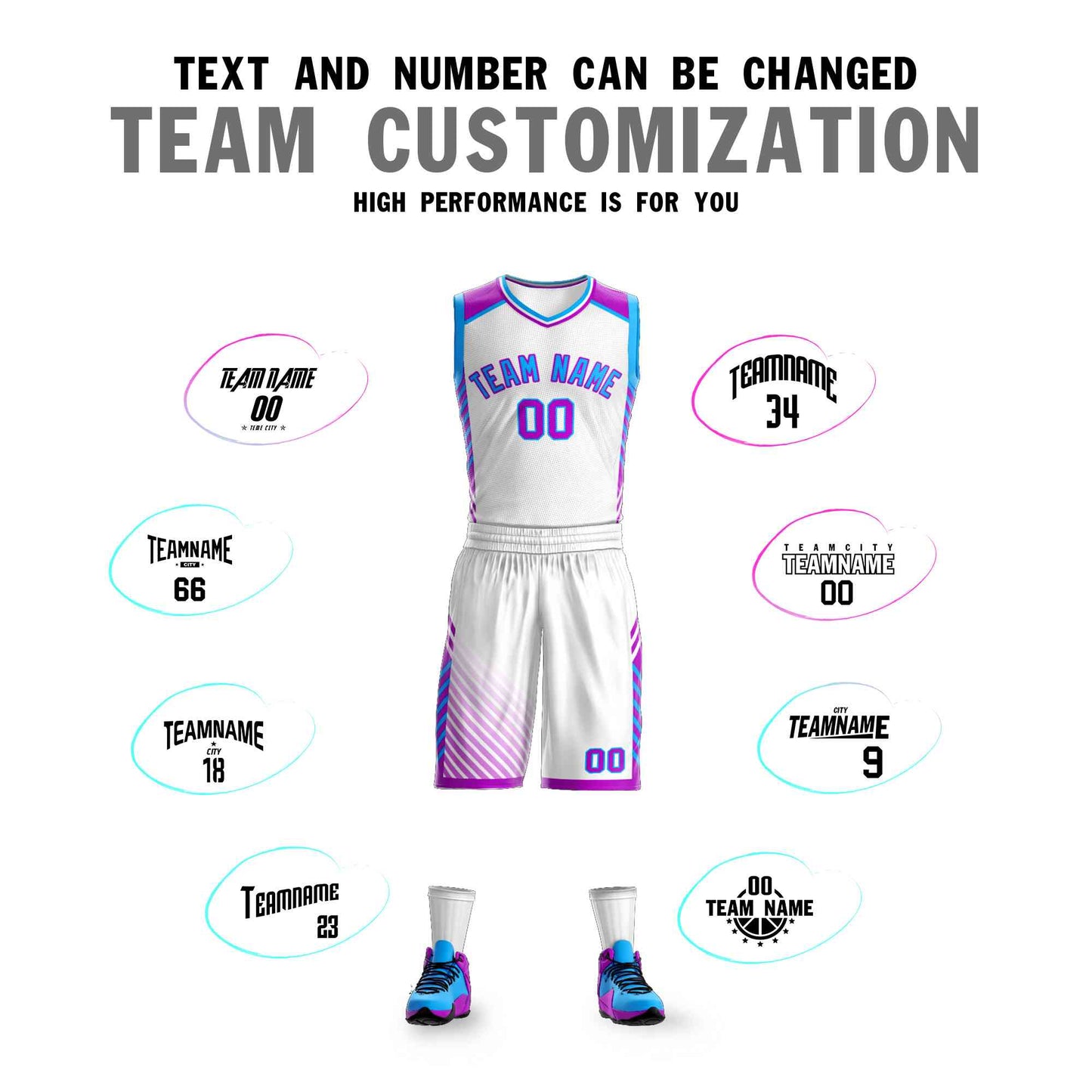 Custom White Powder Blue-Purple Graffiti Pattern Sets Bar Element Basketball Jersey Limited