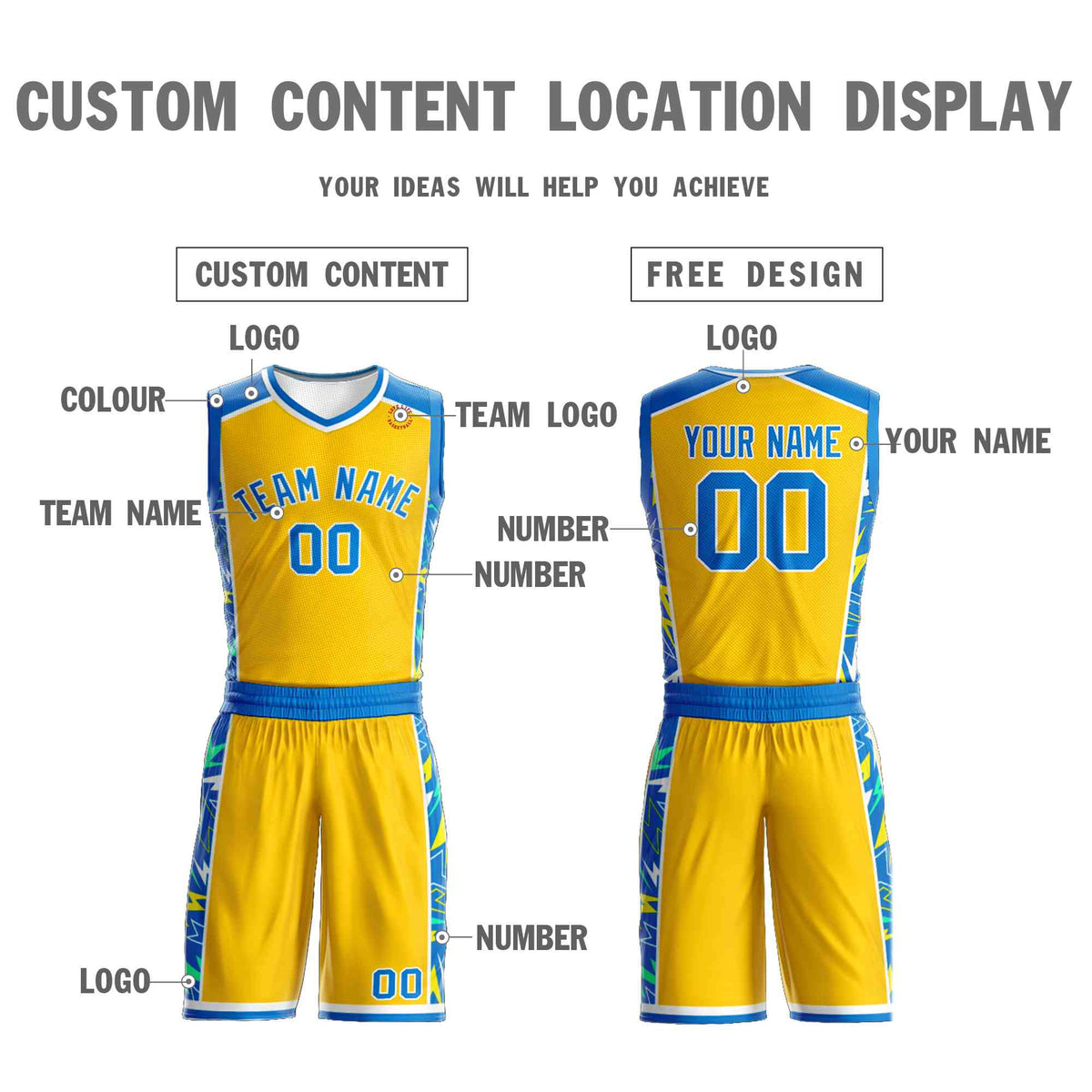 Custom Yellow Royal-White Graffiti Pattern Sets Lightning Basketball Jersey Limited