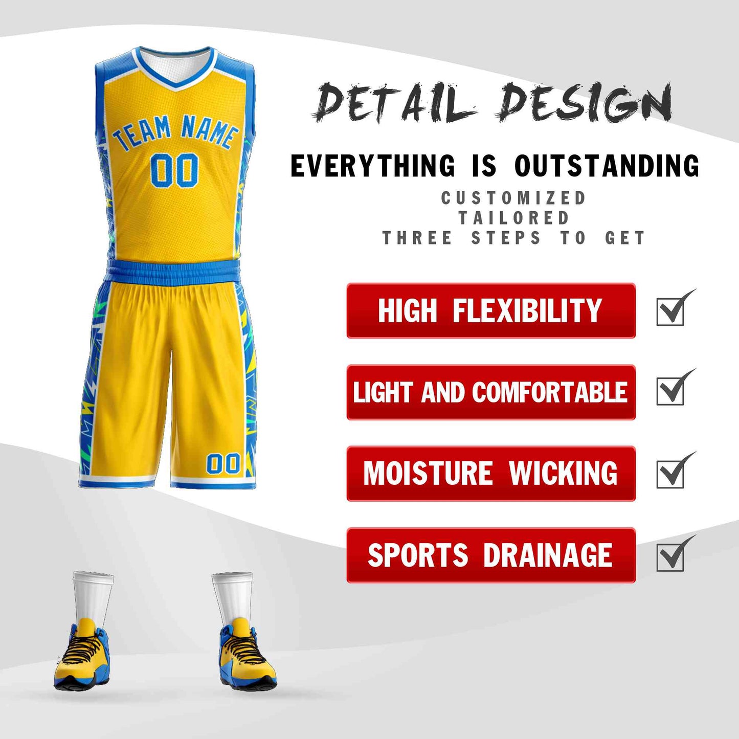 Custom Yellow Royal-White Graffiti Pattern Sets Lightning Basketball Jersey Limited