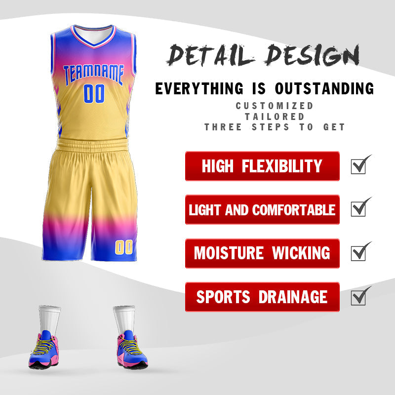 Custom Royal Rose Pink Royal-White Gradient Fashion Sets Basketball Jersey Limited