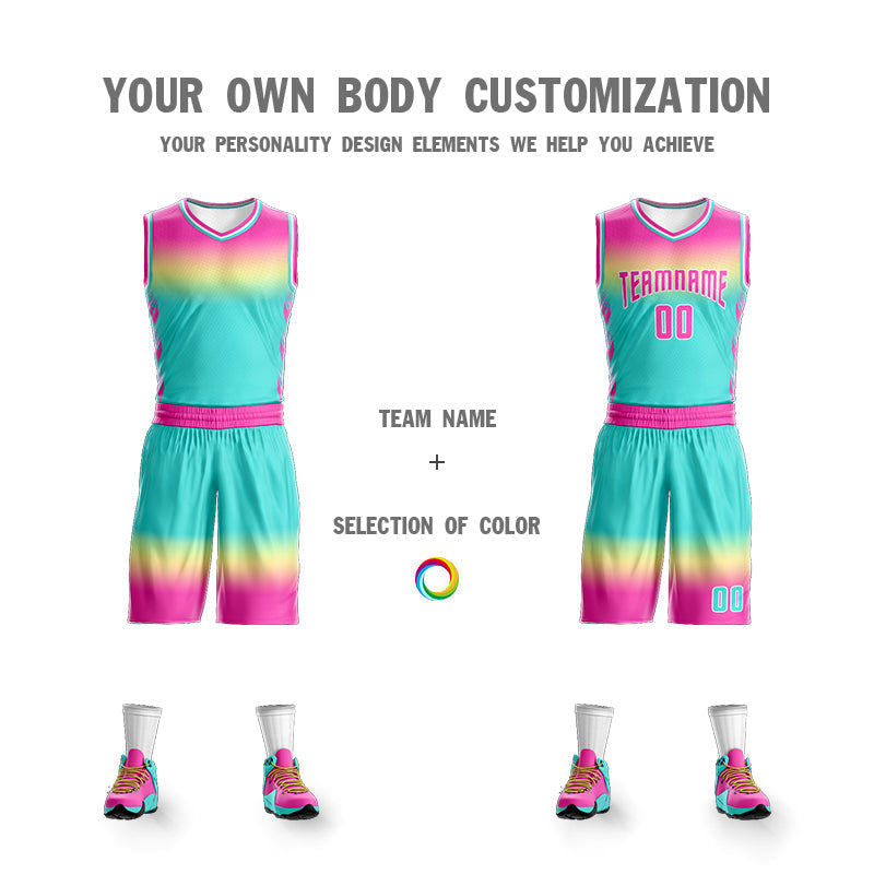 Custom Rose Pink Yellow Pink-White Gradient Fashion Sets Basketball Jersey Limited