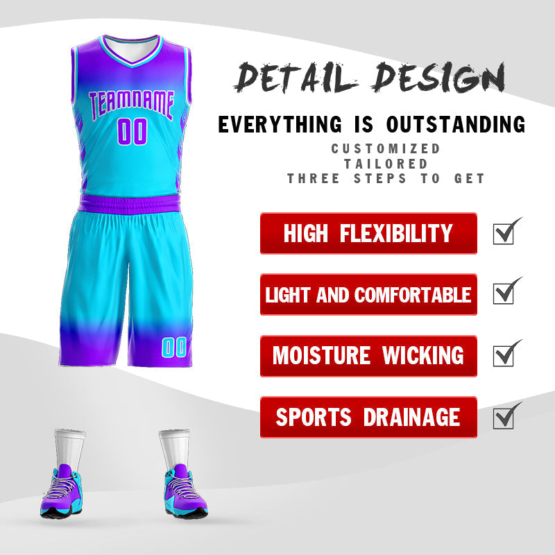 Custom Purple Blue Purple-White Gradient Fashion Sets Basketball Jersey Limited