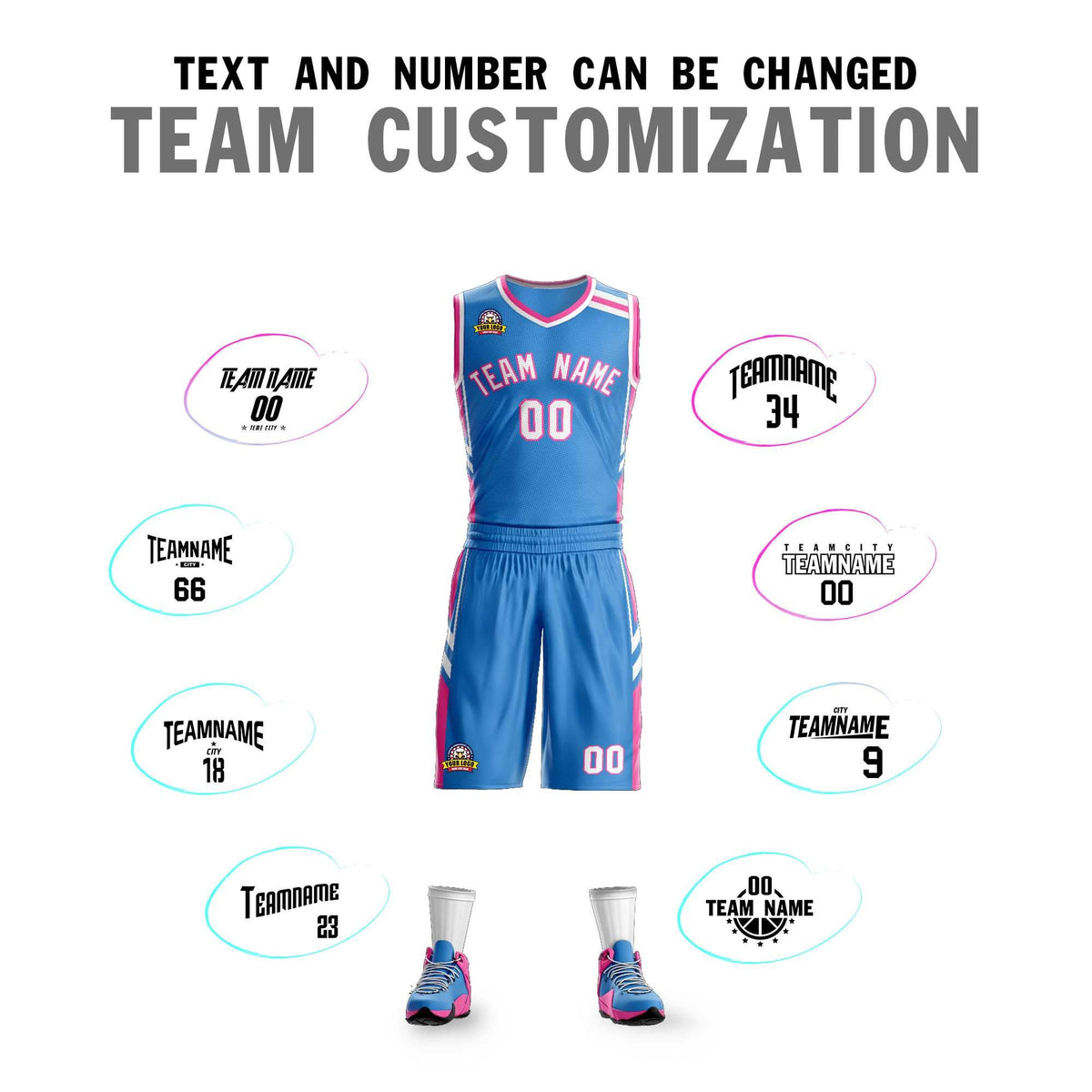 Custom Powder Blue White Pink Classic Sets Mesh Basketball Jersey Limited