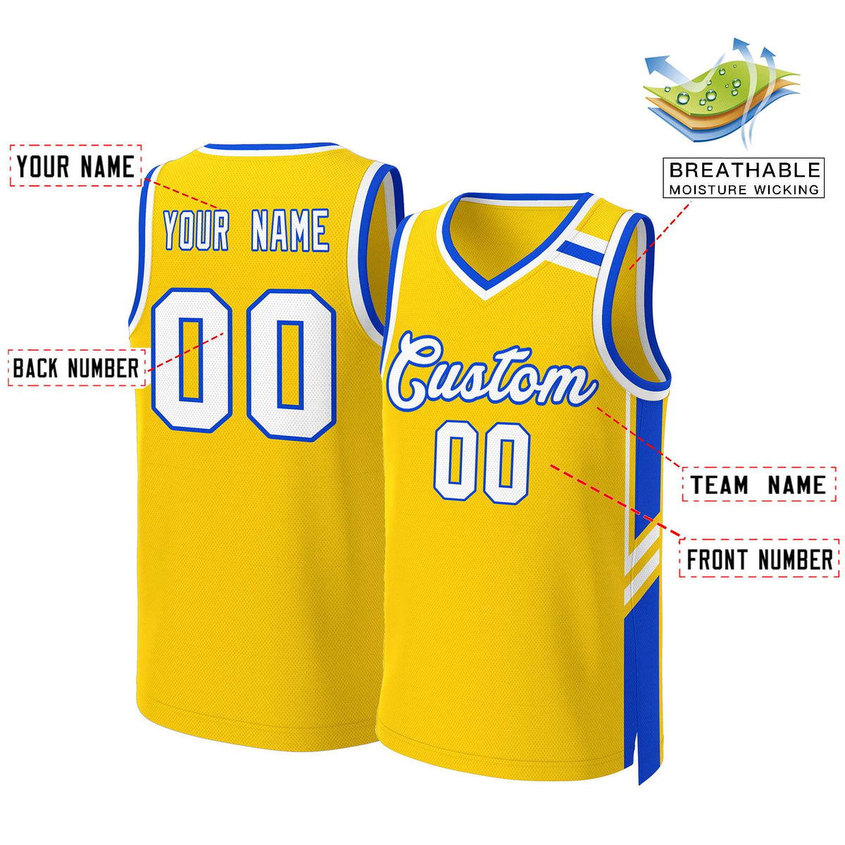 Custom Gold White Royal Classic Tops Mesh Basketball Jersey Limited