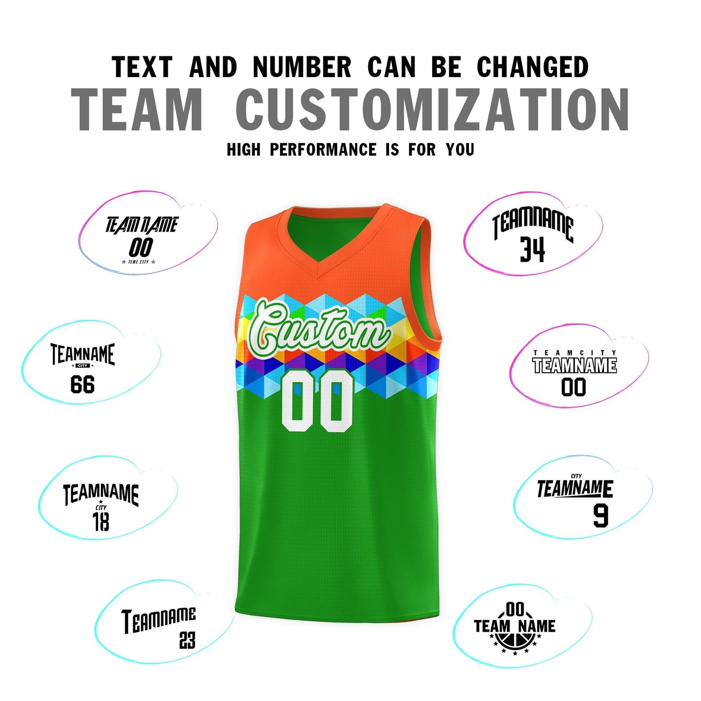 Custom Orange Green-White Personalized Colorful Basketball Jersey Sets Limited